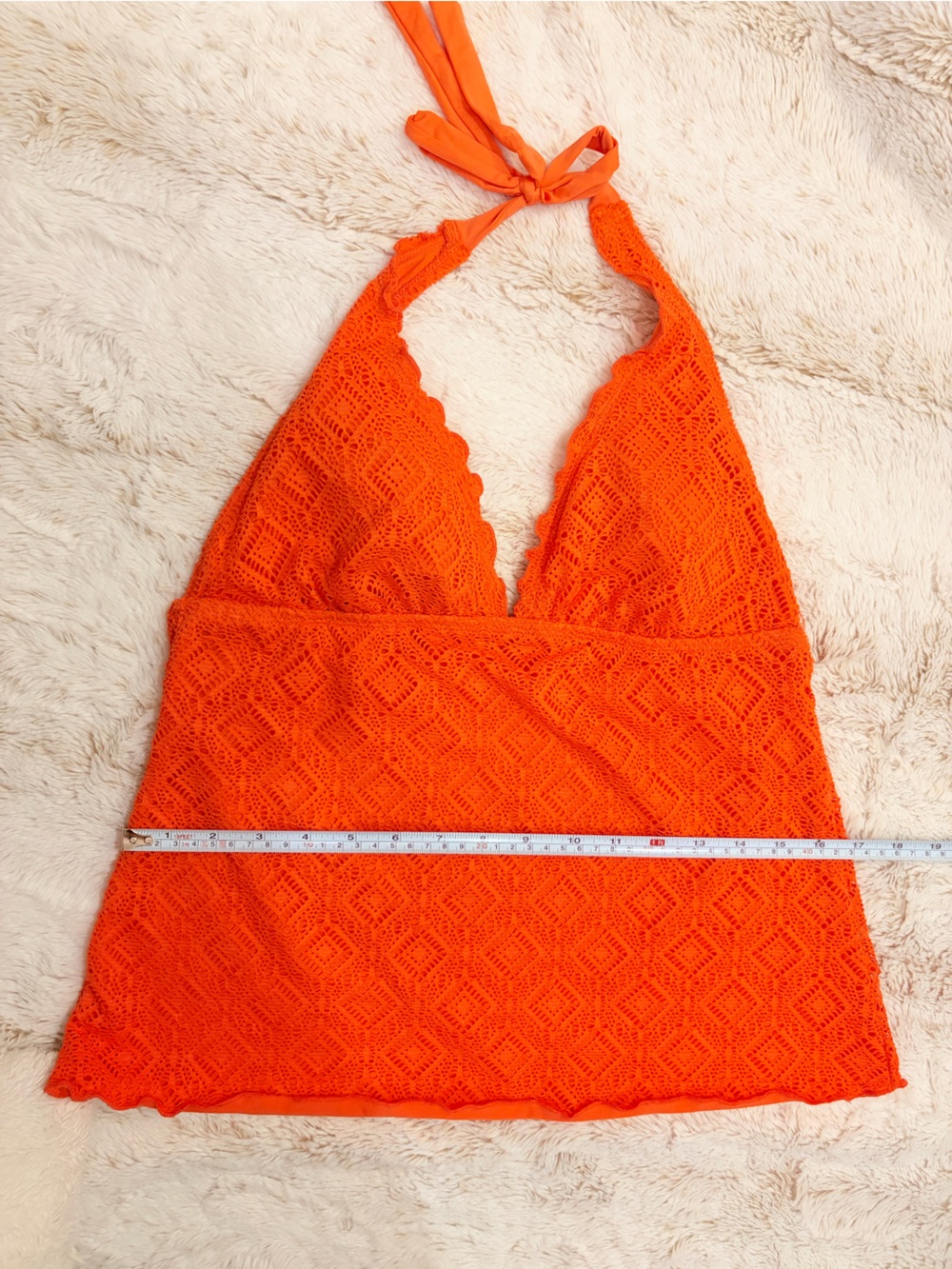 🧡 Vintage Y2K Orange Lace Tankini Halter Top Euro Summer Mermaidcore Coquette - Picture 8 of 8